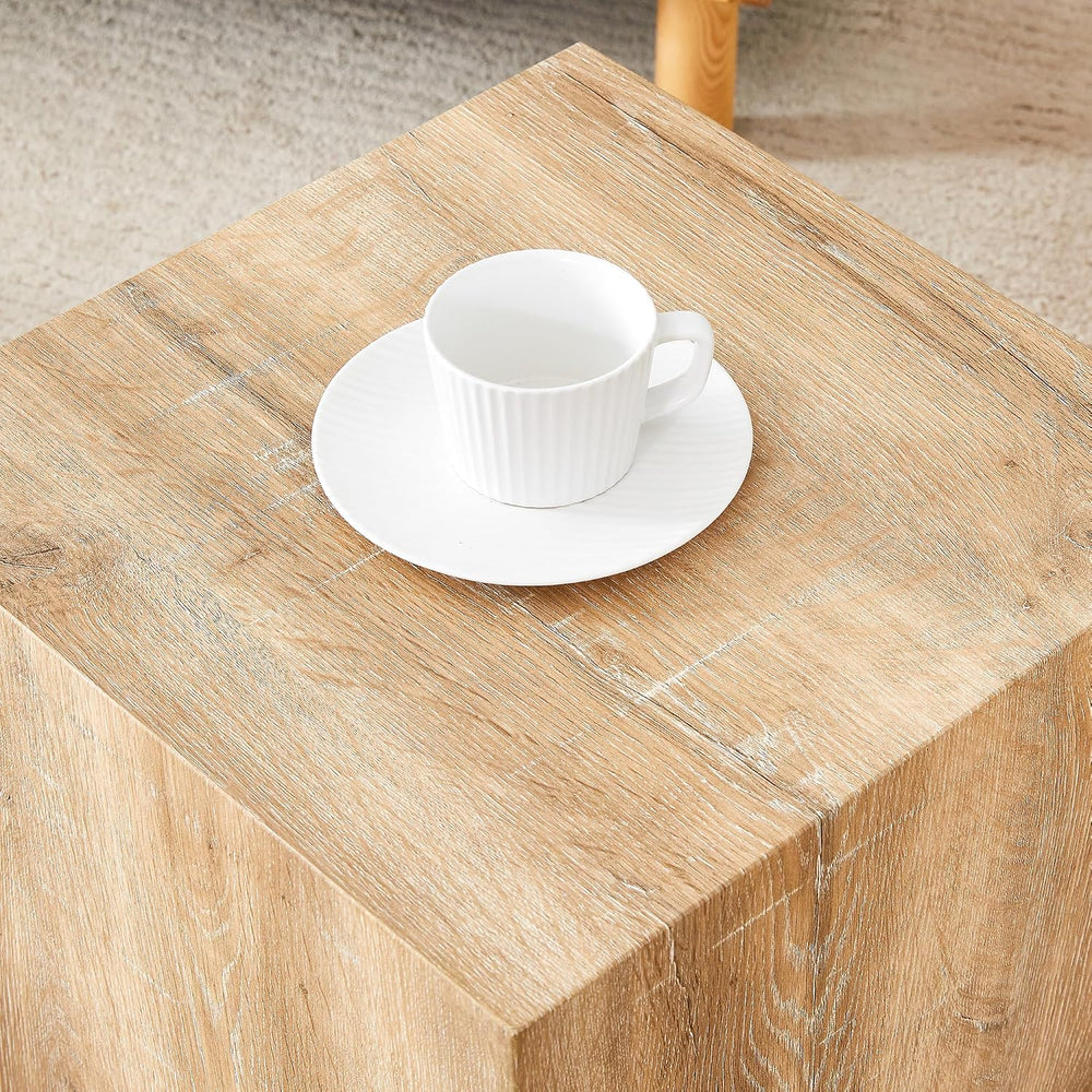 Modern Natural Color Wooden End Table for Living Room, MDF Construction Squar...