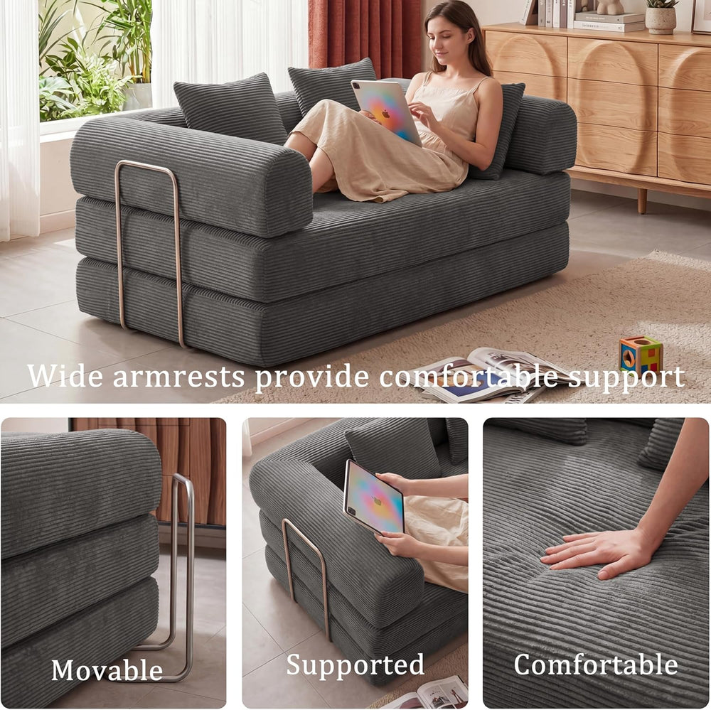 Futon Sofa Bed Modular Loveseat Sleeper Folding Pull Out Couch with Pillows, ...
