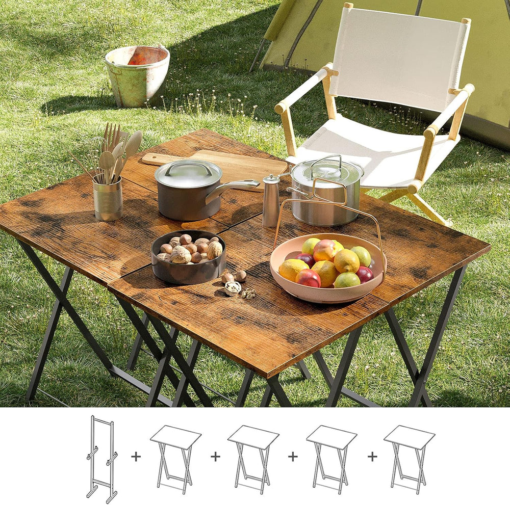 HOOBRO Folding TV Tray Tables, Set of 4 TV Trays with Storage Rack, Industria...