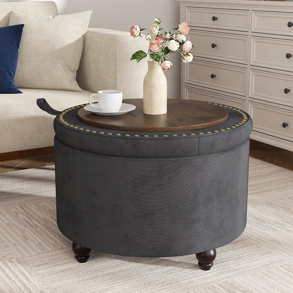 24 Inch Round Storage Ottoman,Modern Tufted Ottomans,Circular Coffee Table wi...