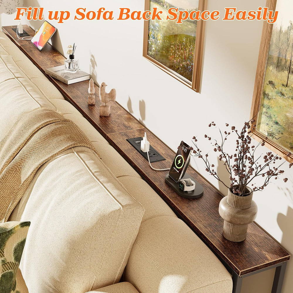 SUPERJARE 94.5 Inch Sofa Table with 2 Power Outlets and USB-C Ports, 5.9 Inch...