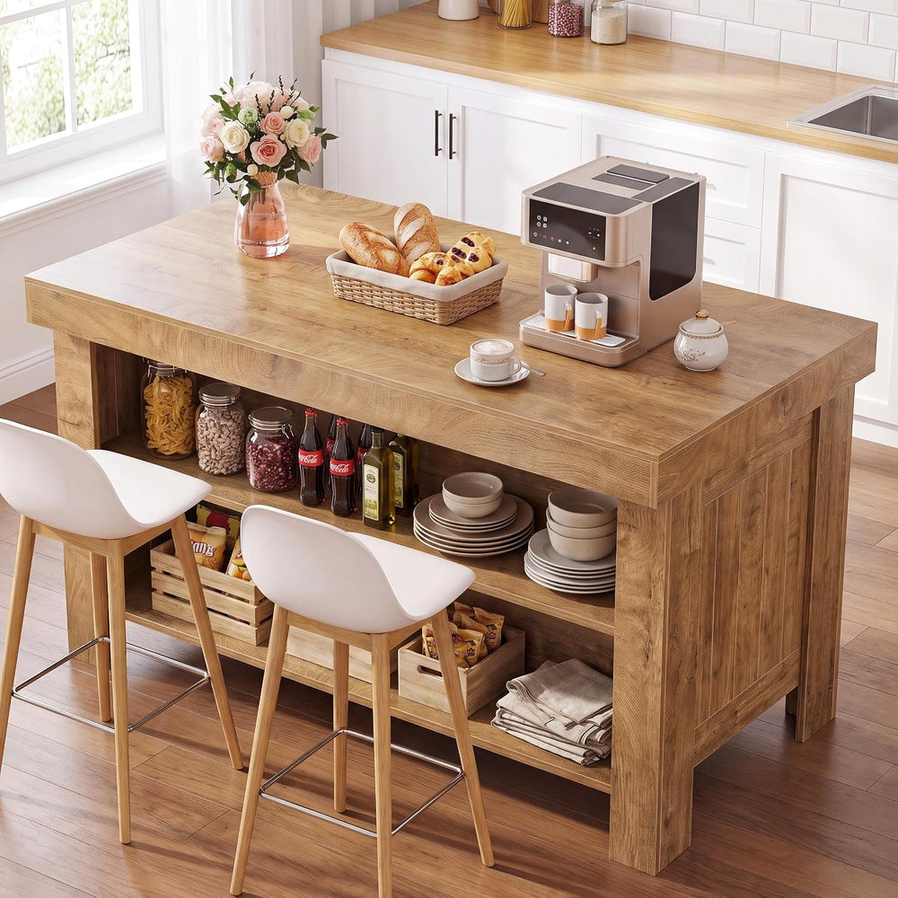 Tribesigns 55" Kitchen Island with Storage & Seating (Natural Brown ...
