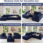 MAXYOYO 132" L Shaped Modular Sectional Sofa with Ottoman, Cloud Boneless Couch with Layered Cushion, Upholstered Sofa in a Box, Flexible Module Combination for Living Room, No Assembly, Navy