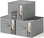 Clothes Storage Bins with Sturdy Frames, Foldable Fabric Clothing Organizer Box for Moving, Sweater Storage Cube with Lids and Zipper, Linen Closet Storage Bags for Blankets, Clothes, Sheet