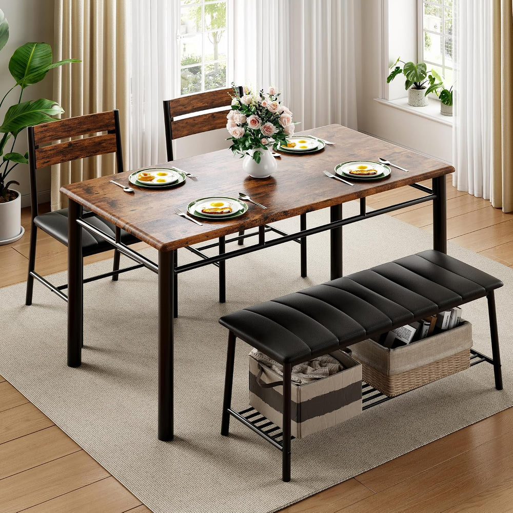 IRONCK Dining Table Set for 4, Kitchen Table and Chairs Set, Rustic Brown | K...