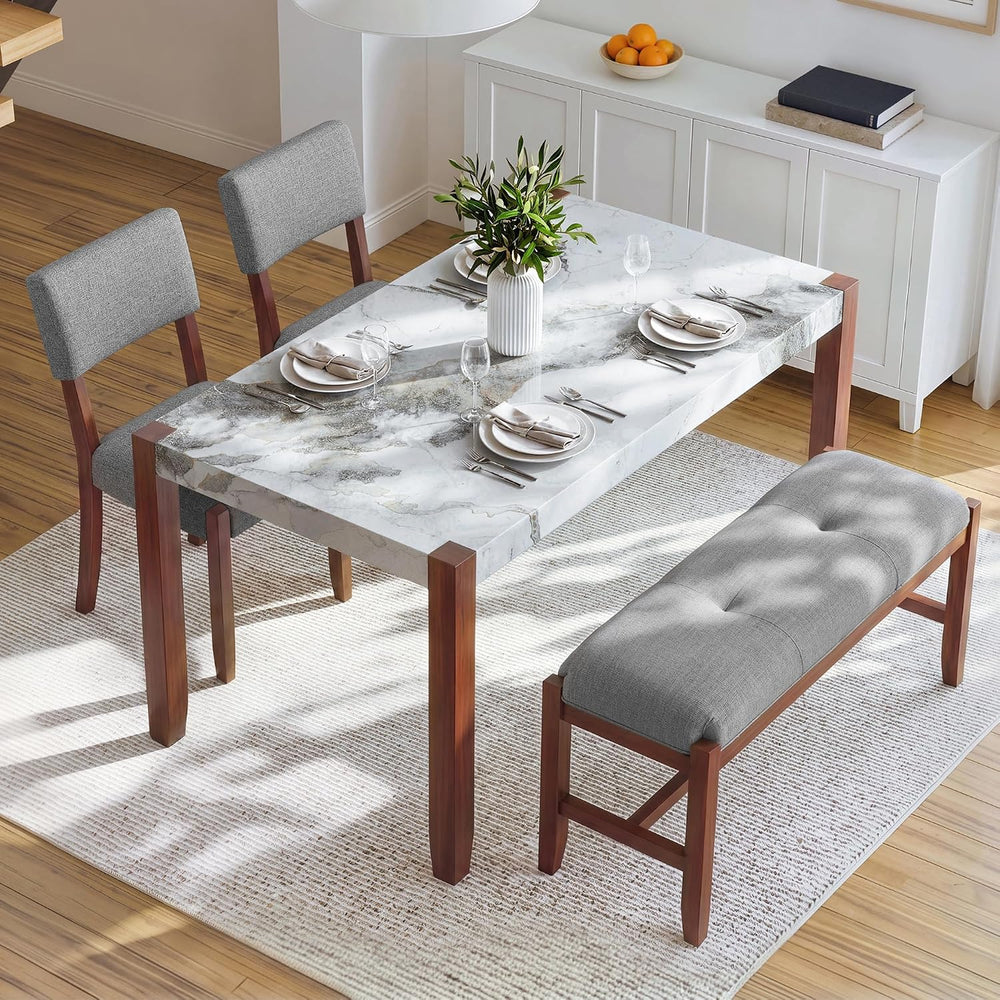 Merax 4 Piece Dining Table Set, Faux Marble Table and 2 Upholstered Chairs 1 ...