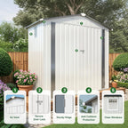Metal Storage Shed, 6X3.6 FT Lockable Outdoor Tool Shed with Air Vent and Clear Windows, Galvanized Steel Garden Shed for Backyard, Patio, Garden, Bike Storage or Outdoor Use, White