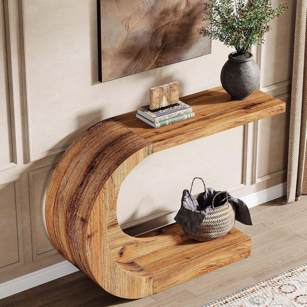 Tribesigns 43.3" Farmhouse Console Table for Entryway, Unique C-Shaped R...