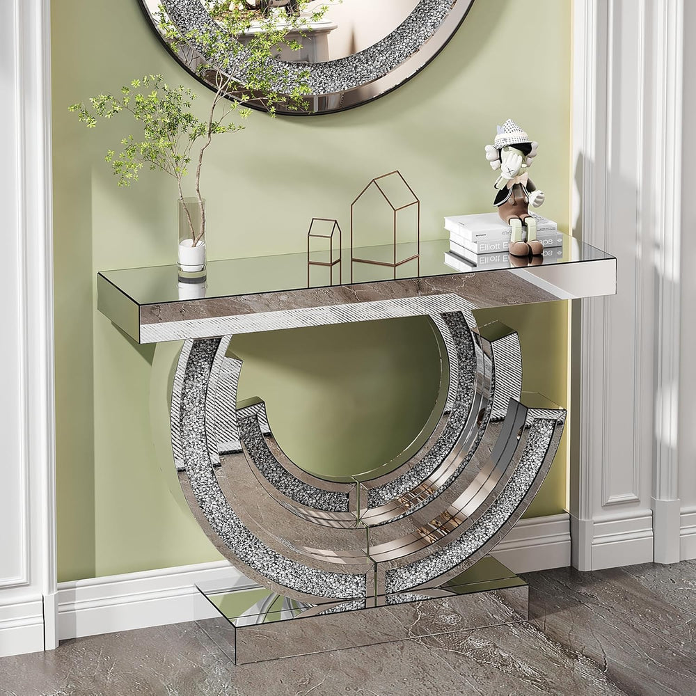 SSLine Mirror Console Table for Living Room 43" Modern Mirrored Entryway...