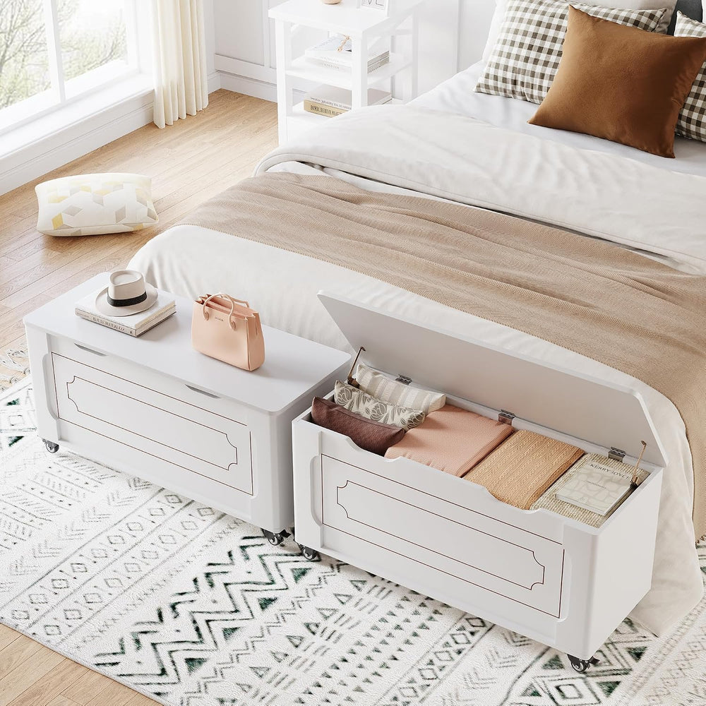 IDEALHOUSE Storage Chest, 39.4" Storage Bench Wooden Storage Trunk, Whit...