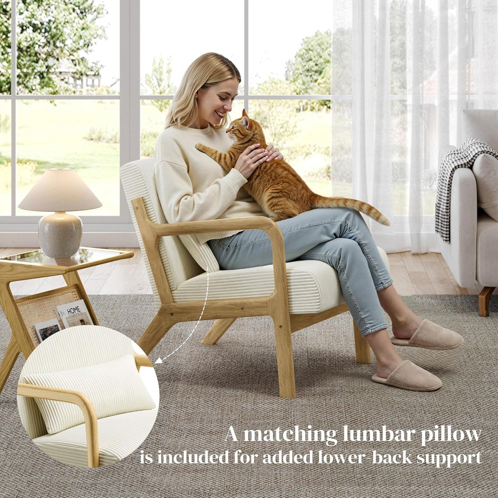 Yaheetech Accent Chair for Living Room, Corduroy Mid Century Modern Reading A...