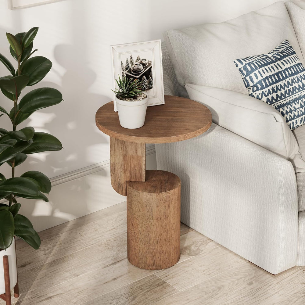COZAYH Modern Farmhouse Small Drink Table with Geometric Design Base, Minimal...