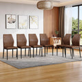 Brown Dining Chairs Set of 6,Rustic Kitchen Chairs for Dining Room | Rustic Farmhouse Upholstered, Soft Cushion and Black Metal Legs, Mid Century Modern, Easy to Assemble For Home Office