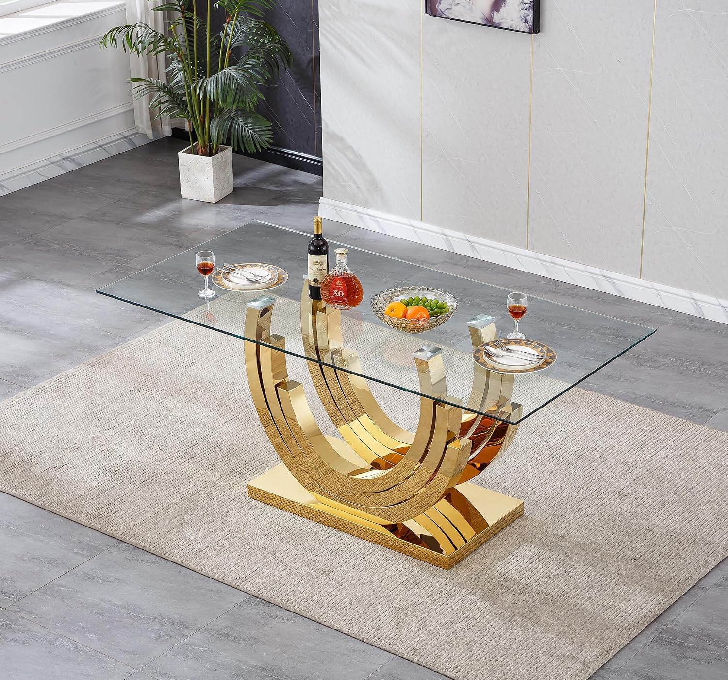 HomVent 70''Rectangle Glass Dining Table Set Glass Kitchen Table Set for 4 | Glass Kitchen Table Chairs Set for 4 with Leather Chairs for Kitchen Dining Room,Glass Dining Room Table Set for Home
