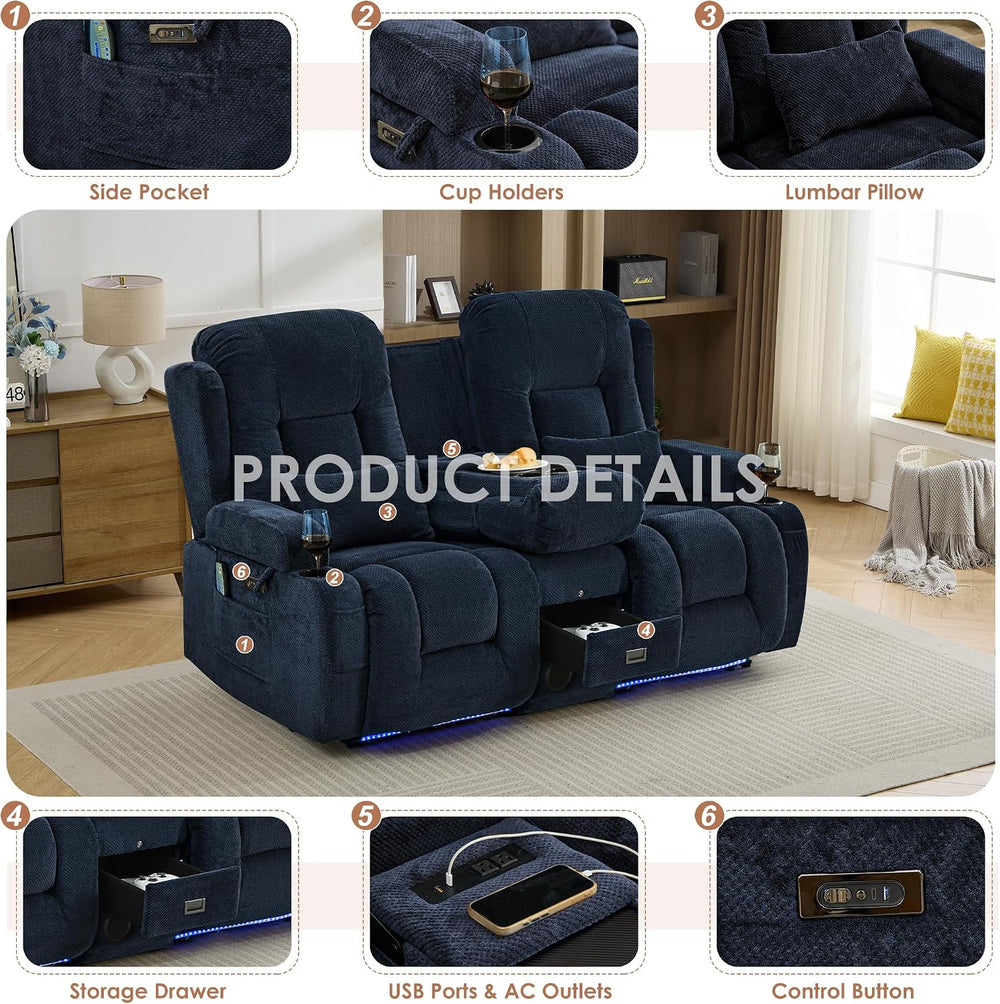 TUNYI Wall Hugger Power Loveseat Recliner - RV Reclining Loveseat with Consol...