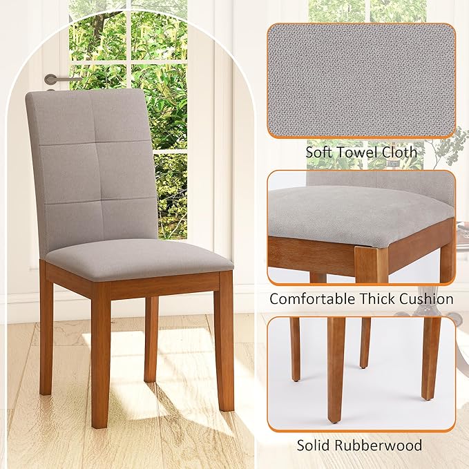 DAGONHIL Dining Chairs Set of 2, Modern Upholstered Fabric Dining Room Chairs, Armless Kitchen Chairs with Wood Legs and Padded Seat for Living Room, Bedroom, Kitchen (Grey)