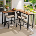 Outdoor Bar Table, 55" L-Shaped Pub Table with Slatted Waterproof Top | Slatted Tabletop, Weather-resistant, Sturdy Frame, Versatile for Balcony, Backyard, Bistro, Garden, Poolside.