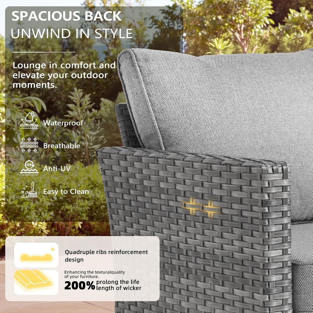 CAODOC 6 Pieces PE Wicker Patio Furniture Set, Outdoor Sectional Sofa with Sw...