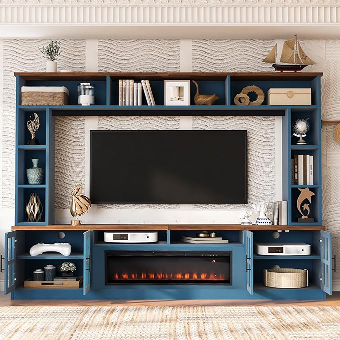 95.5" W Wall Unit Entertainment Center with Bookshelves for TVs up to 80...
