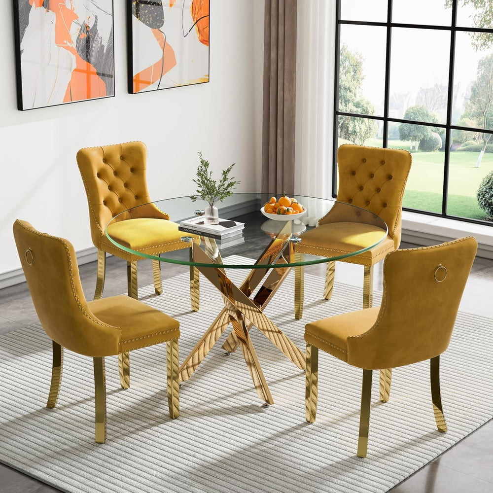 5 Piece Round Glass Dining Table Set for 4, 47" Round Dining Table &...