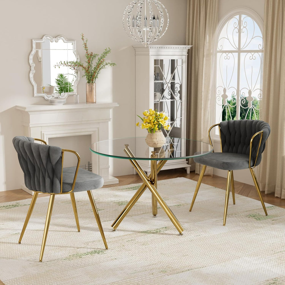 Round Glass Dining Table Set for 2, 36'' Small Minimalist Kitchen Tab...