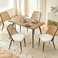 Modern Dining Room Table Set for 4, 5 Pieces Kitchen Table Set with 4 Upholsetered Boucle Dining Chairs Curved Rattan Backrest, Engineered Wood Dining Table Set for Breakfast Nook Coffee