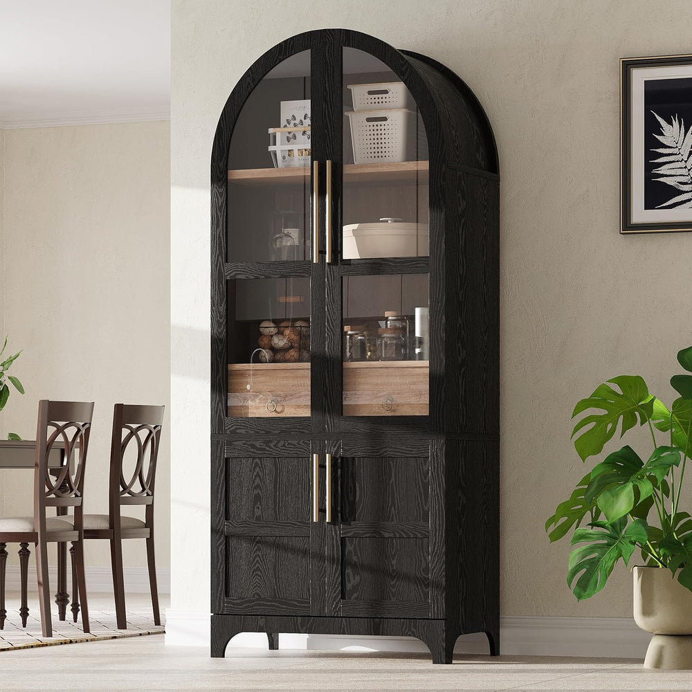 JIJIWANG 71" Tall Arched Kitchen Pantry Cabinet with Doors and Open &amp...