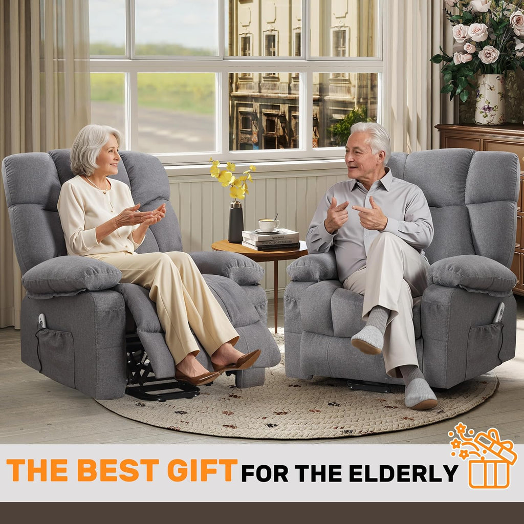 jonpony Power Lift Recliner Chair for Elderly, Big and Tall Lift Chair with Massage and Heat for Living Room, Fabric Electric Recliner Chairs with Side Pocket, USB Charge Port Grey