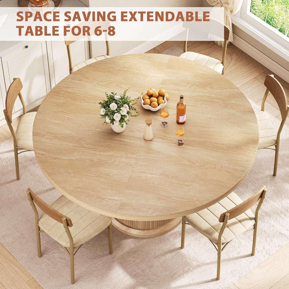 Jocoevol 47″–63″ Extendable Round Dining Table for 4–8 with Dust-Proof 2-Tier...