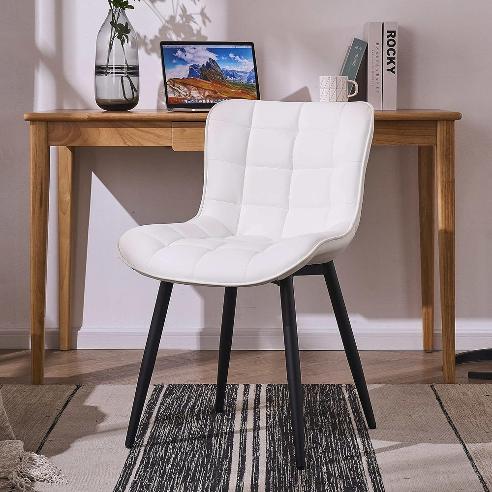 YOUTASTE White Dining Chairs Set of 2, Faux Leather Upholstered Armless Chair...
