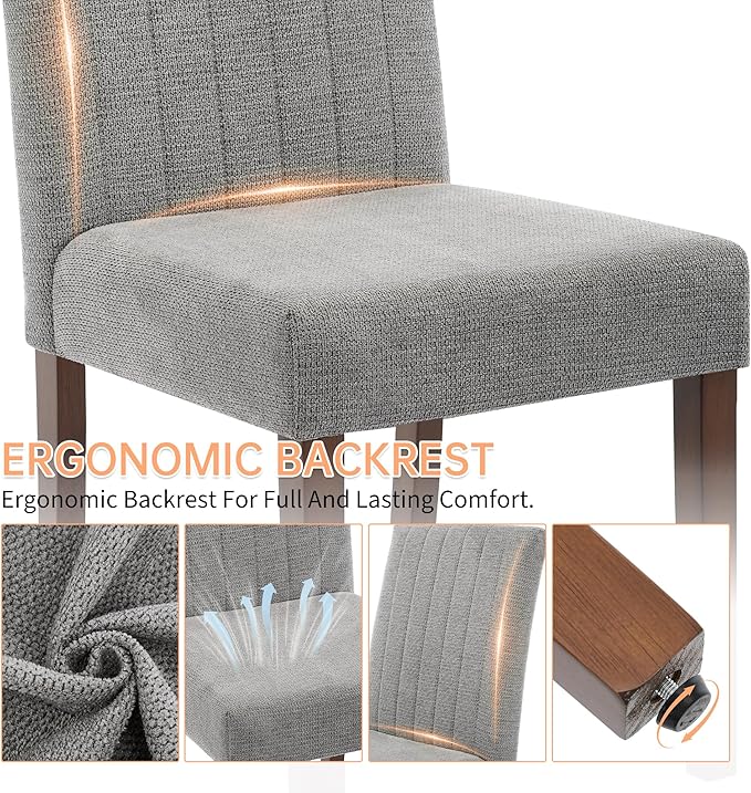 Upholstered Dining Chairs Set of 6, Button Tufted Parsons Chairs with Wood Legs and Padded Seat, Modern Fabric Side Chairs for Dining Room Kitchen Farmhouse Hotel, Gray