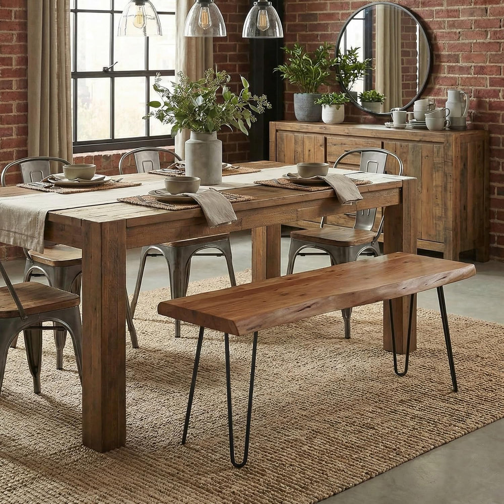 Alaterre Furniture Live Edge Wood Bench with Hairpin Metal Legs - Industrial ...