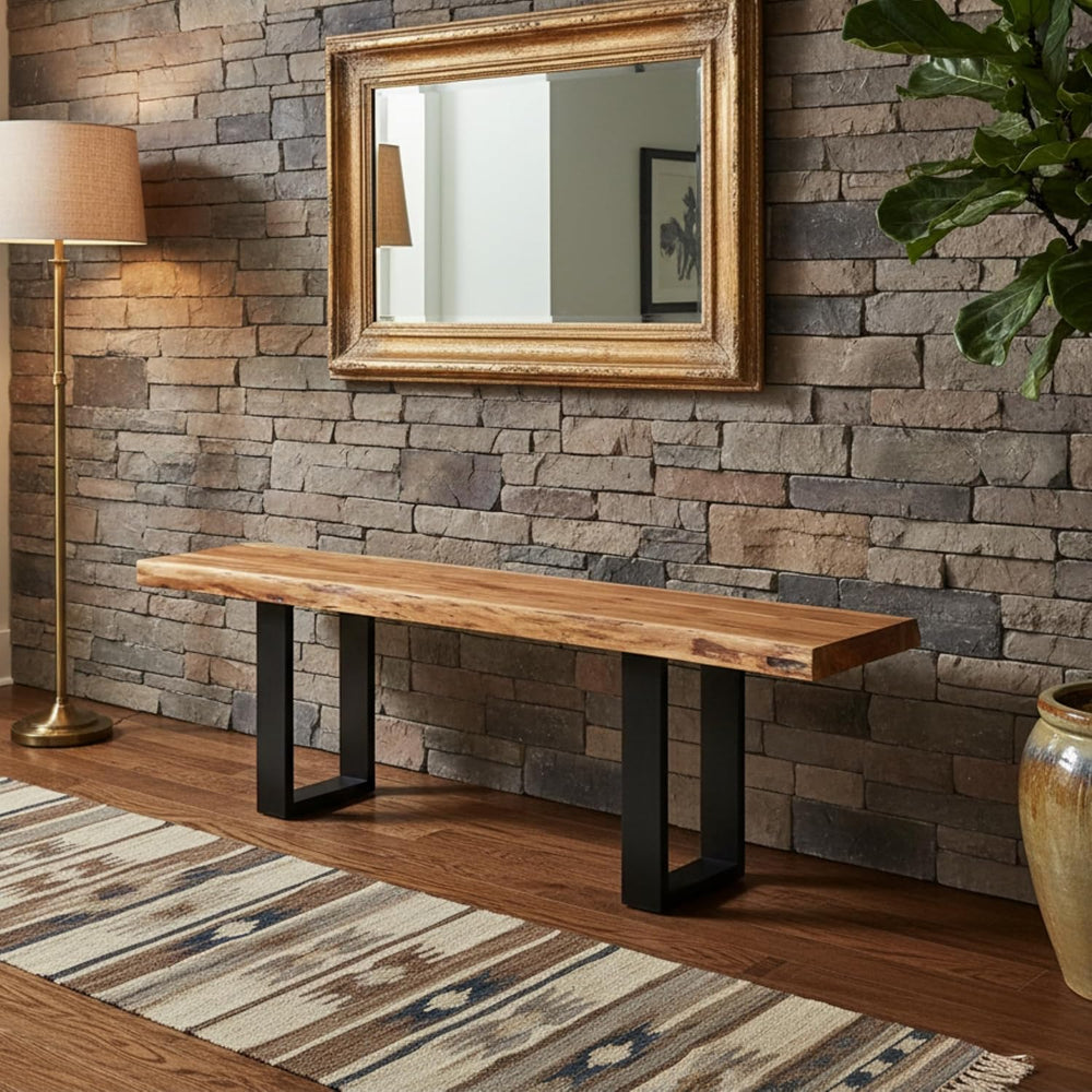 Alaterre Alpine Live Edge Solid Wood Rustic Entryway Bench, Natural, 48” | Mo...