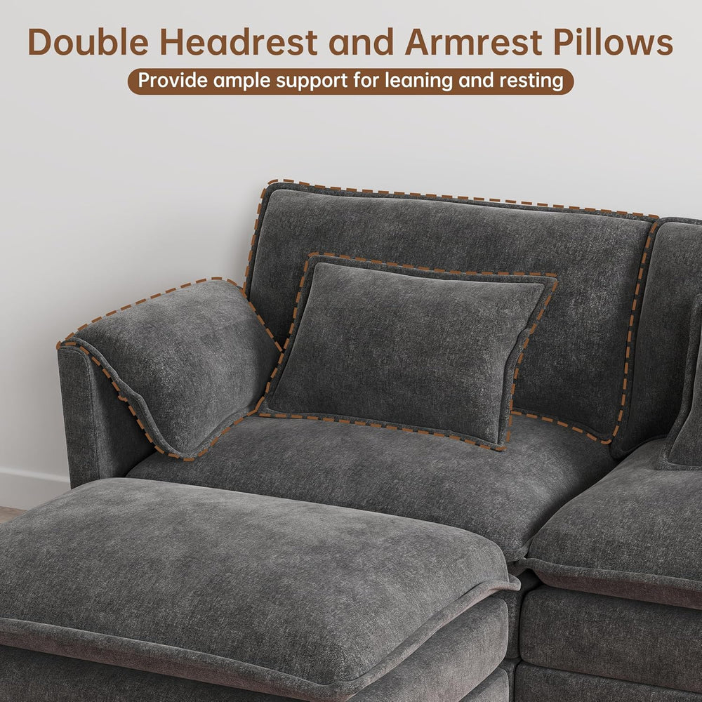 Modular Sectional Sofa, 111'' U Shaped Couch, Chenille Sofa with Mova...