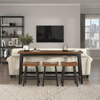 Lexicon Bar Table Set for 3, Small Kitchen Table Set Kitchen Island Table with 3 Saddle Bar Stools, 4 Piece Dining Table Set for Breakfast Nook, Living Room, Apartment, Counter Height, Black/Brown