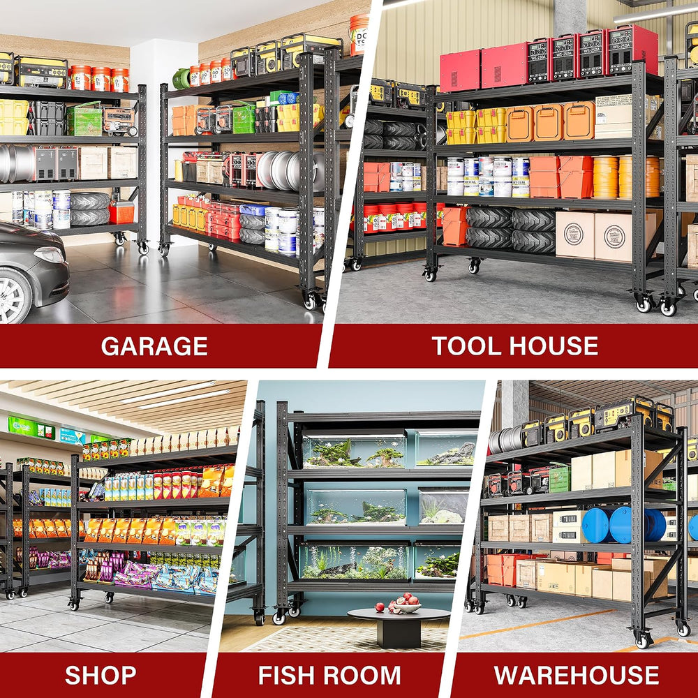 75.6" Tall Storage Shelves with Wheels,Rolling Heavy Duty Garage Shelvin...