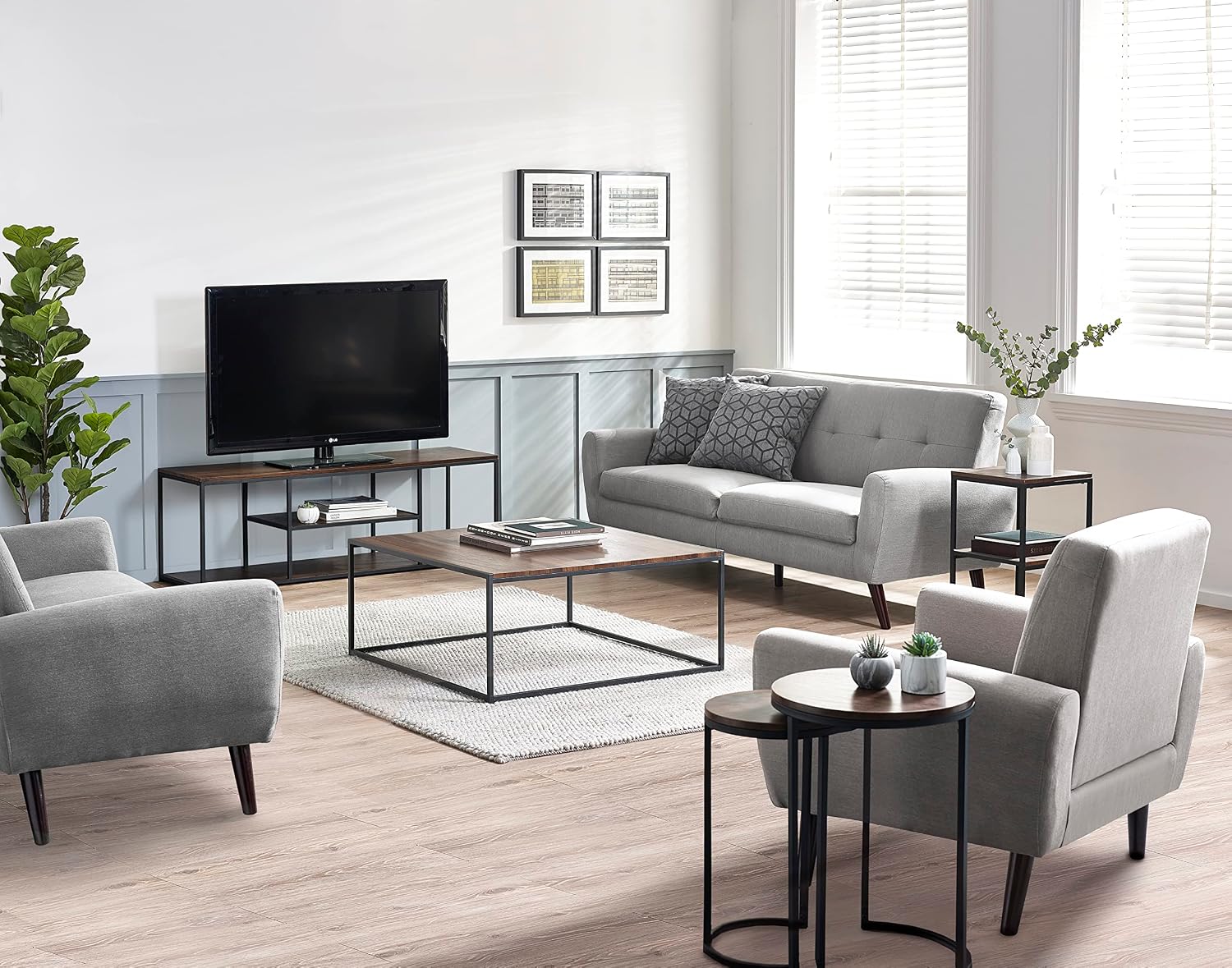 Julian Bowen Tribeca Round Nesting Side Tables, Walnut Effect/Black