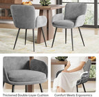 VKNOW Modern Dining Chairs Set of 4, Upholstered Dining Room Chair with Armrest, Kitchen Chairs with Curved Ergonomics Backrest for Living Room, Dining Room, Kitchen, Grey