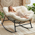 RADIATA Rocking Egg Chair Outdoor, Oversized Papasan Rocking Lounge Chair | 450 Lbs Capacity, Oversized Large Size, PE Wicker Recliner with Beige Cushion, Comfy Sturdy Lounge Chair for Patio Porch