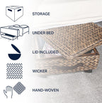 happimess BSK1006B 26.38" Chett Minimalist Hand-Woven Hyacinth/Wood Underbed Storage Bin with Wheels and Handles for Storage and Decoration in Bathroom, Bedroom,Closet,Entryway, Guest Room, Brown Wash