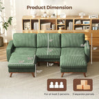 Vesgantti 97" Modular Sectional Sofa Green, U-Shaped Couch with Movable Ottoman, Comfy Corduroy Couch with Spring Cushion, Modular Sofa with Deep Seat for Living Room, Bedroom and Apartment