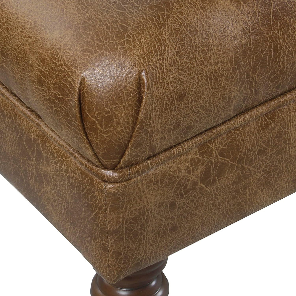 HomePop Tufted Decorative Bench, Light Brown Leather Large