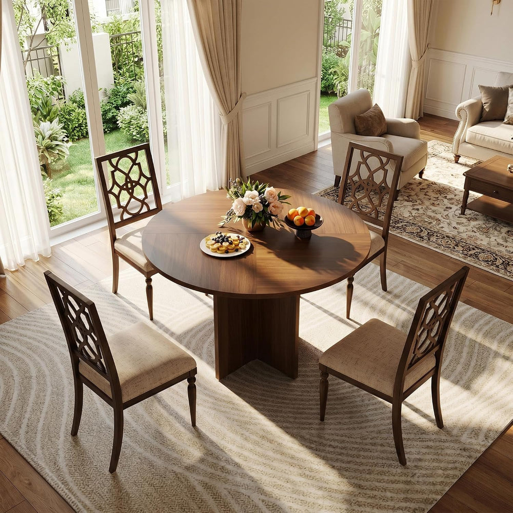 47 Inch Round Dining Table for 4-6 People, Rustic Circle Kitchen Table with X...