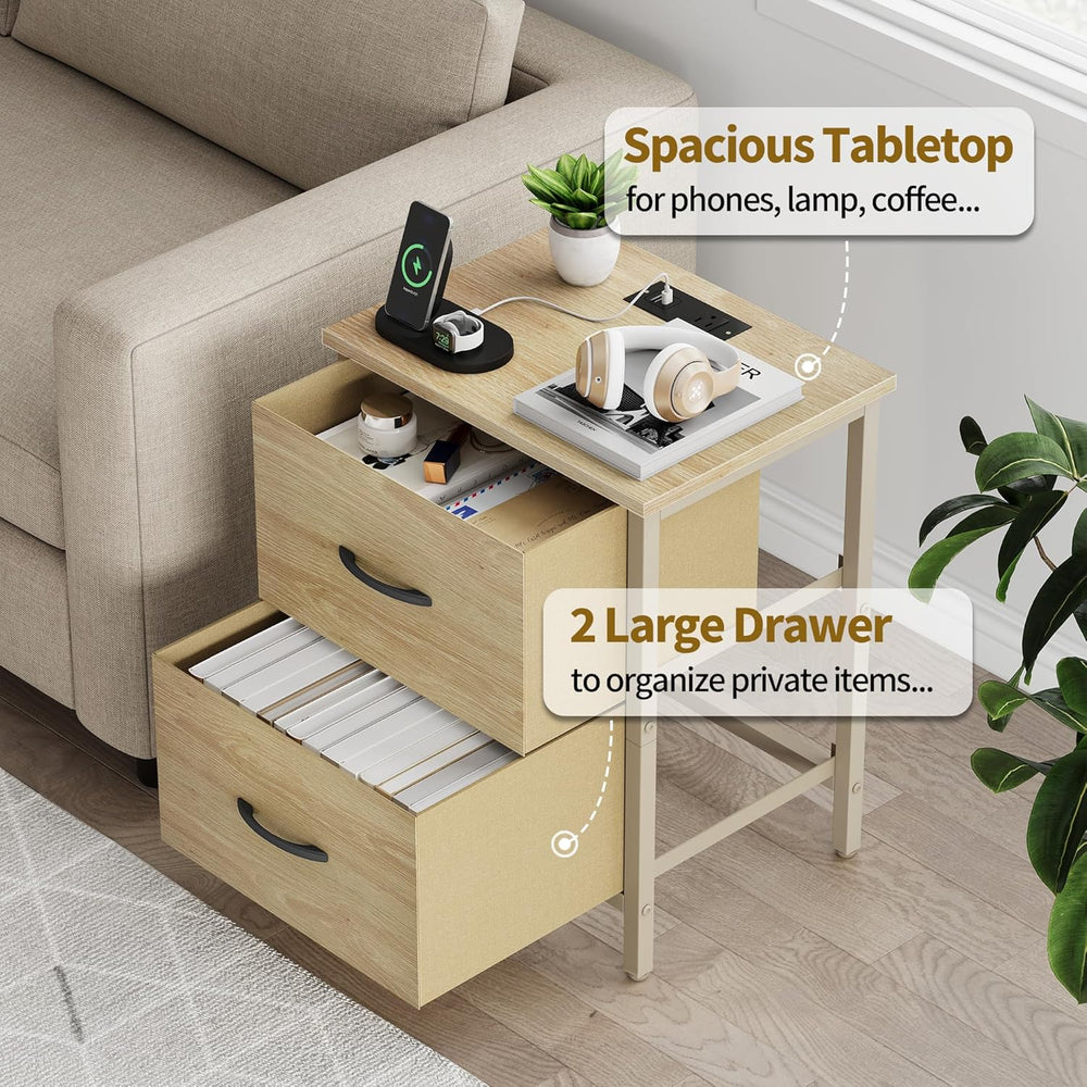 Vagusicc Nightstand Set of 2 with Charging Station, End Table Bedside Table w...