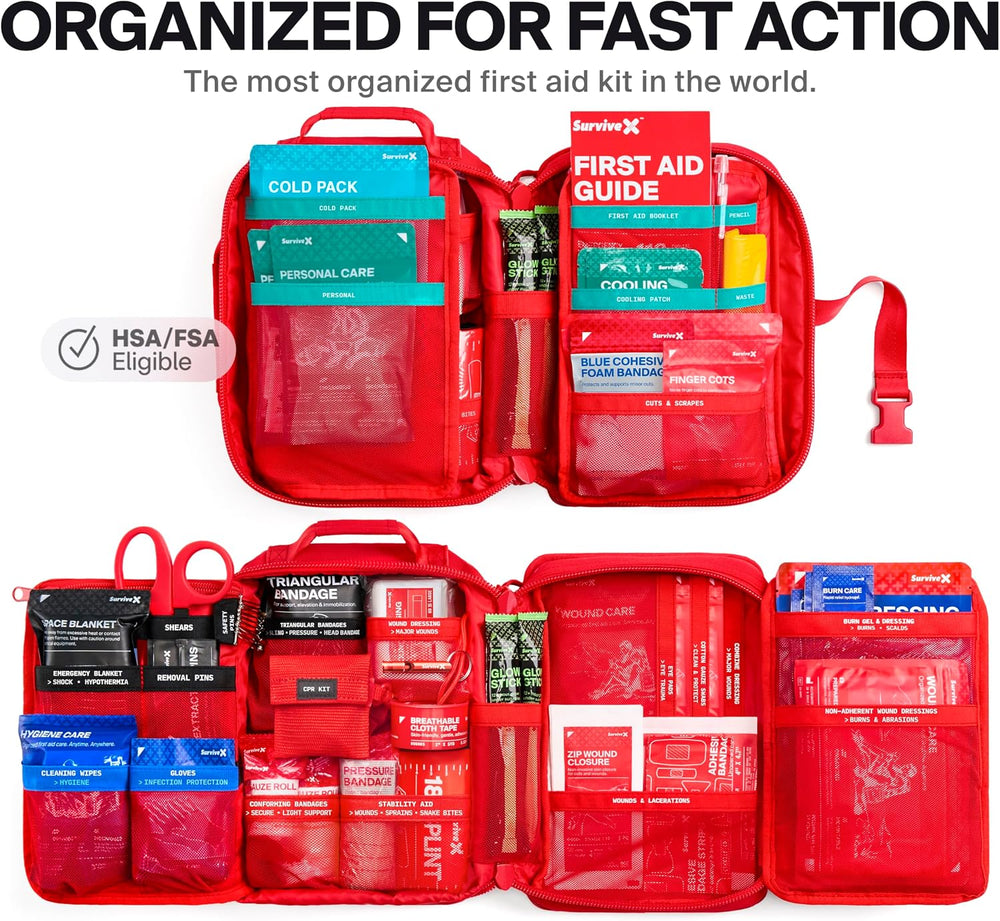 SurviveX Large Pro First Aid Kit, Emergency Kit for 5-6 People