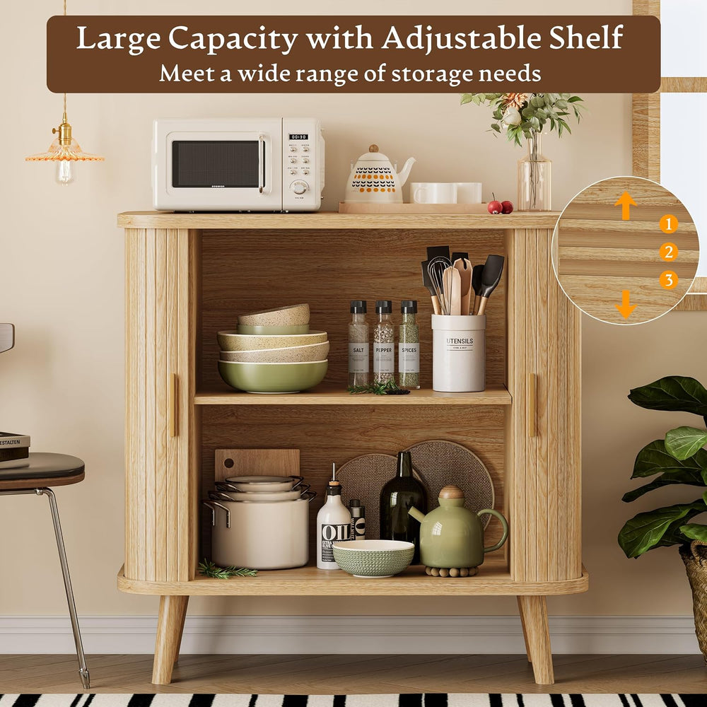 Xixini Sideboard Buffet Cabinet with Sliding Door, 31.5" Wide Fluted Mod...