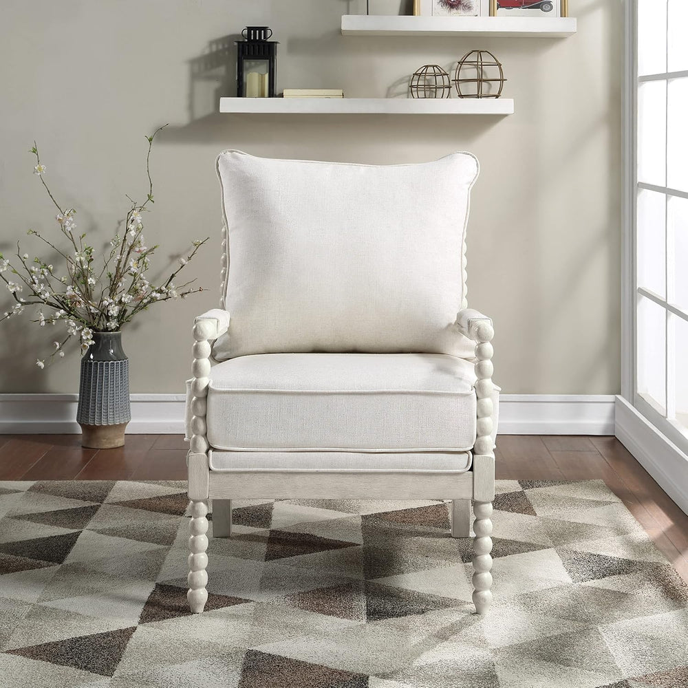 OSP Home Furnishings Kaylee Spindle Accent Chair with Antique White Wood Fram...