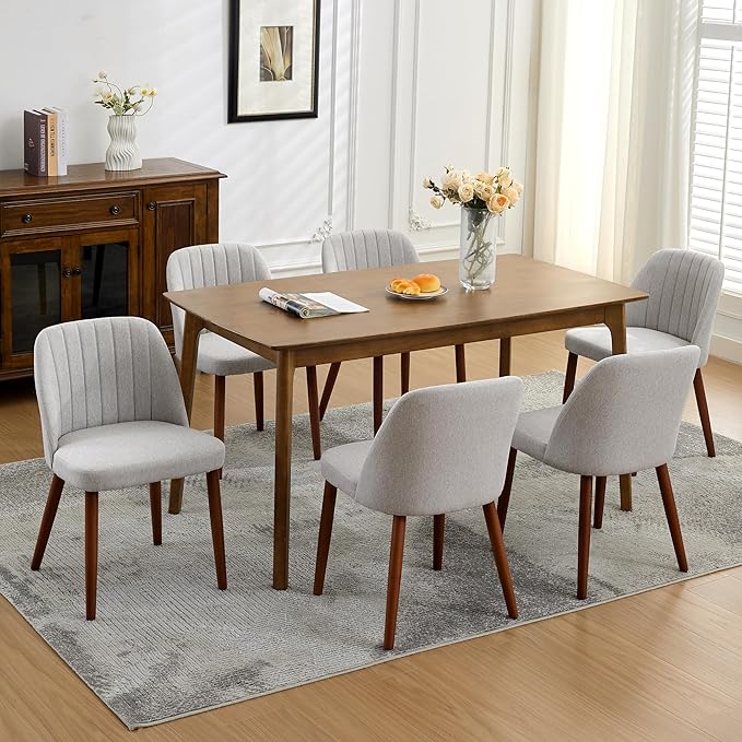 Wooden Dining Chairs Set of 6, Upholstered Kitchen Dining Room Chairs with Pa...