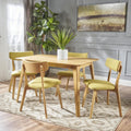Christopher Knight Home Megann Mid-Century Wood Dining Set with Fabric Chairs, 5-Pcs Set, Natural Oak / Green Tea