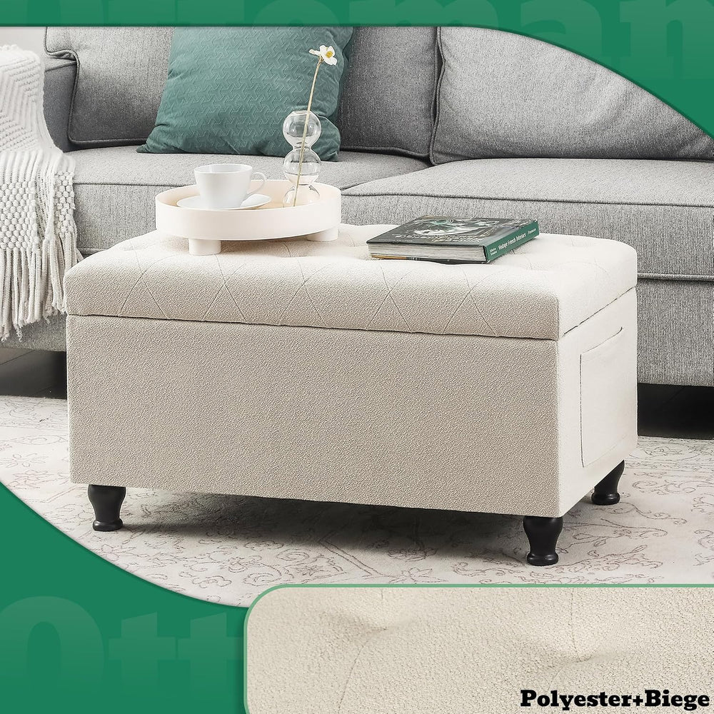 32'' Beige Fabric Upholstered Ottoman Storage Bench | Upholstered Ott...